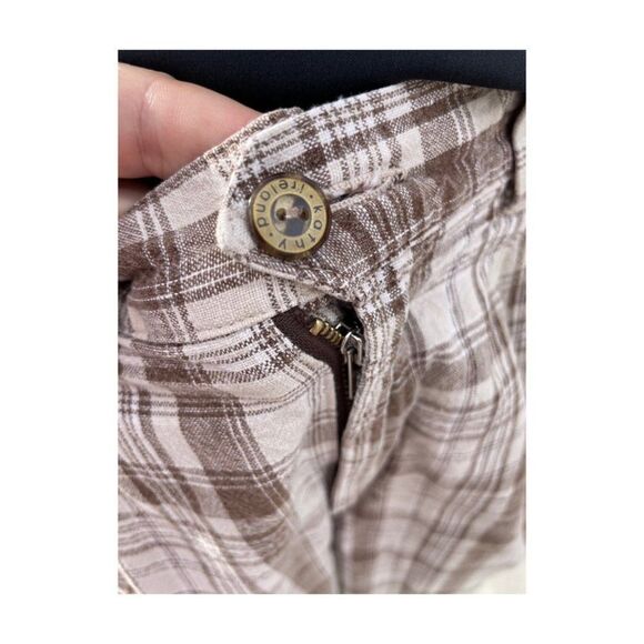 Vtg | 90s Kathy Ireland Plaid Shorts Bermuda Pleat Front Tan Brown Linen Cotton - Picture 5 of 9